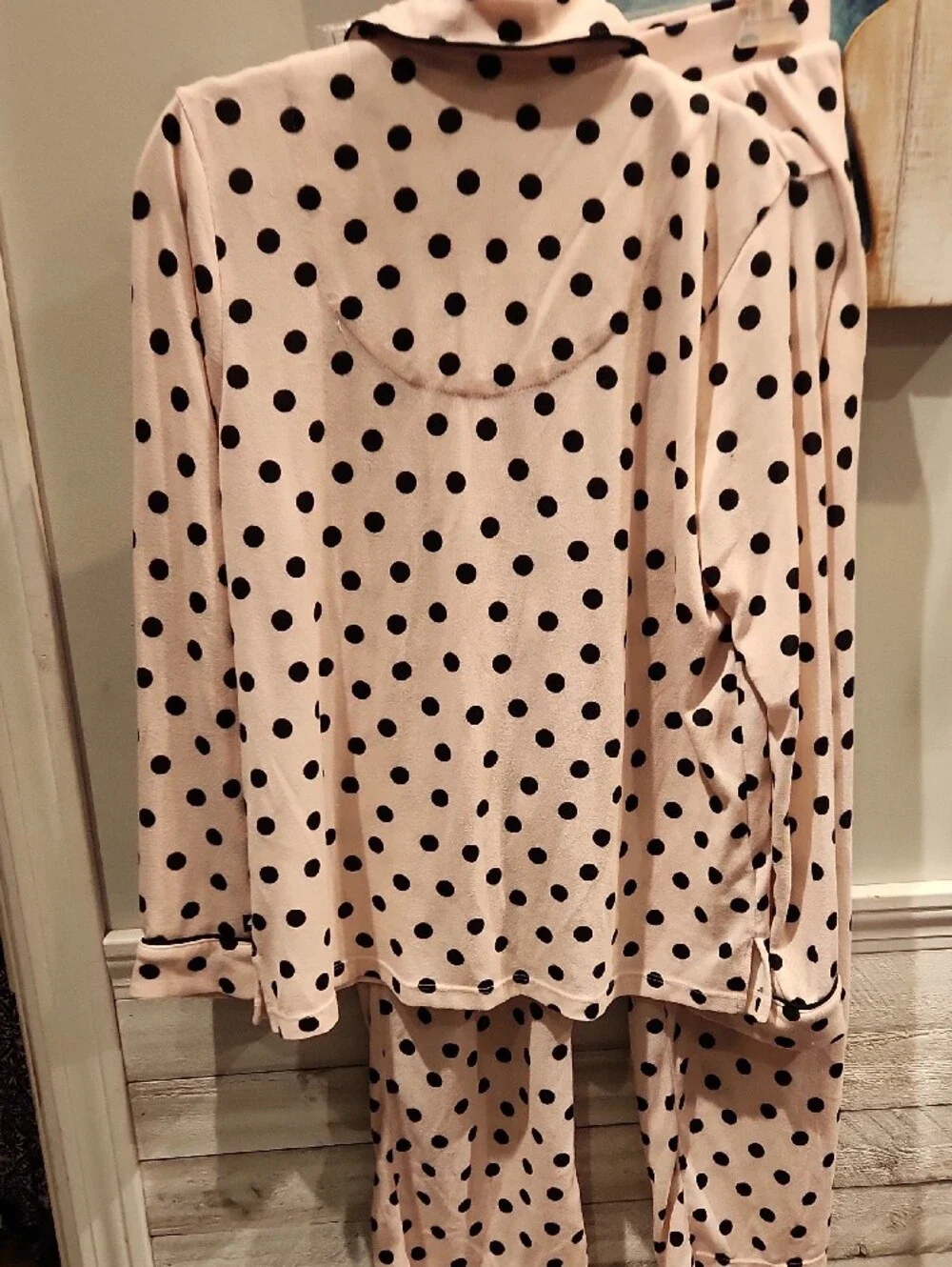 kate spade Pink and Black Polka Dot Two-Piece Pajama Set Sz M